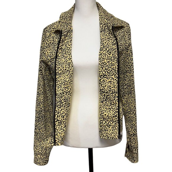 Volcom Denim Animal Print Full Zip Jacket Cheetah Sweater Collar Pockets Large - Picture 10 of 12